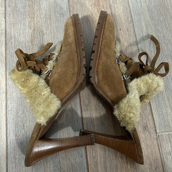 Gianni Bini stowe camel color suede and faux fur clog heel slip on 70’s  8.5 - Picture 12 of 17